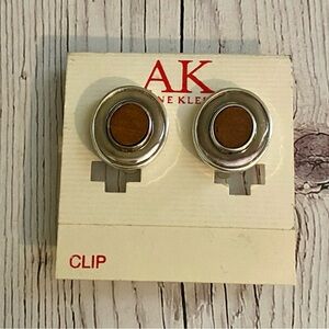 Anne Klein Silver and Brown Clip Earrings